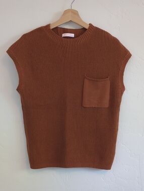 Kirundo Sleeveless Cotton Vest with Patch Pocket in Burnt Orange